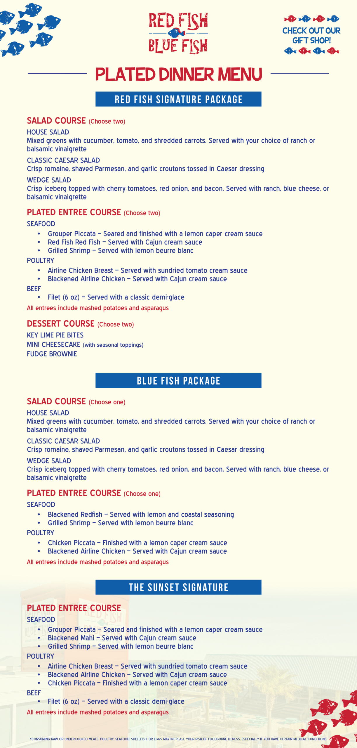Red Fish Blue Fish plated dinner menu for events