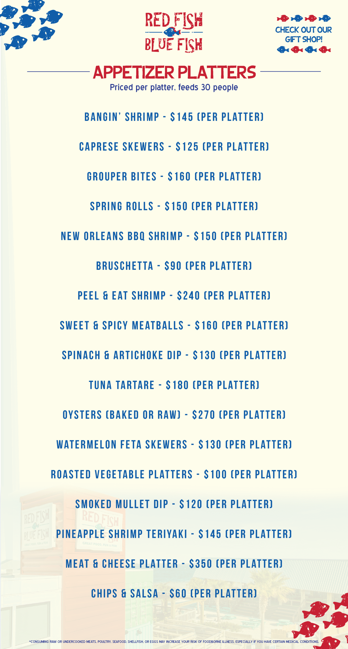 Red Fish Blue Fish appetizer platter menu 